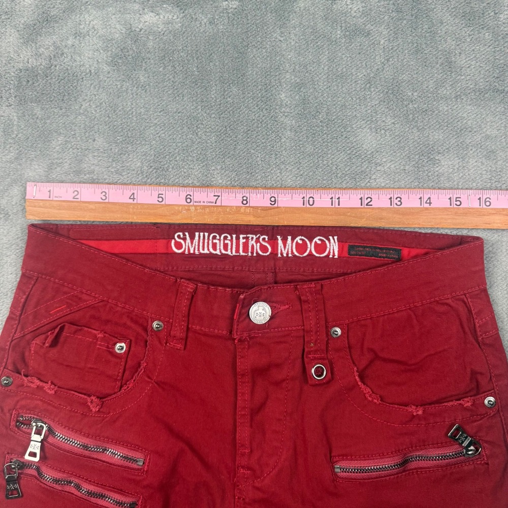 Smugglers Moon Mens Red Cargo Pants Zippers Distressed Utility Slim Fit 34x32 - Picture 2 of 9